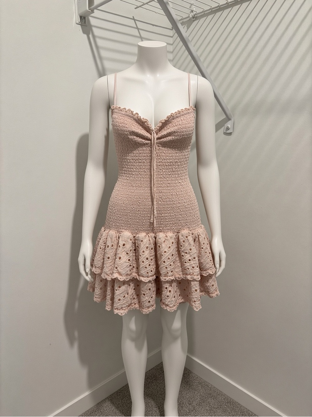 Blush Pink Eyelet Smocked Mini Dress